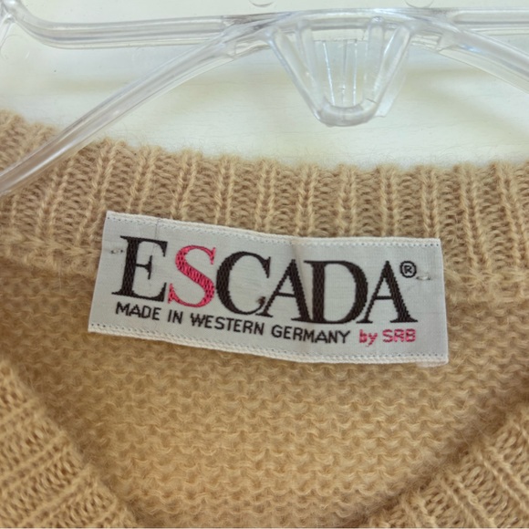 Vintage Escada Mohair Wool Leopard Embroidered Sweater Tan Size Small - Picture 5 of 8